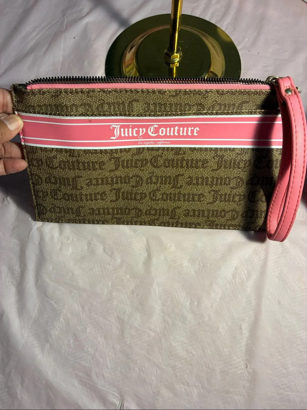 Juicy Couture Brown & Pink Logo Pouch Wristlet!